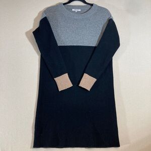 Madewell Sweater Dress Sz XXS Black/Grey Tan Cuffs Colorblock Merino Wool Preppy
